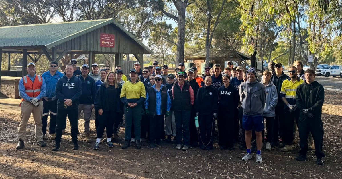 Lara Football Netball Club players volunteering with Friends of Serendip Sanctuary