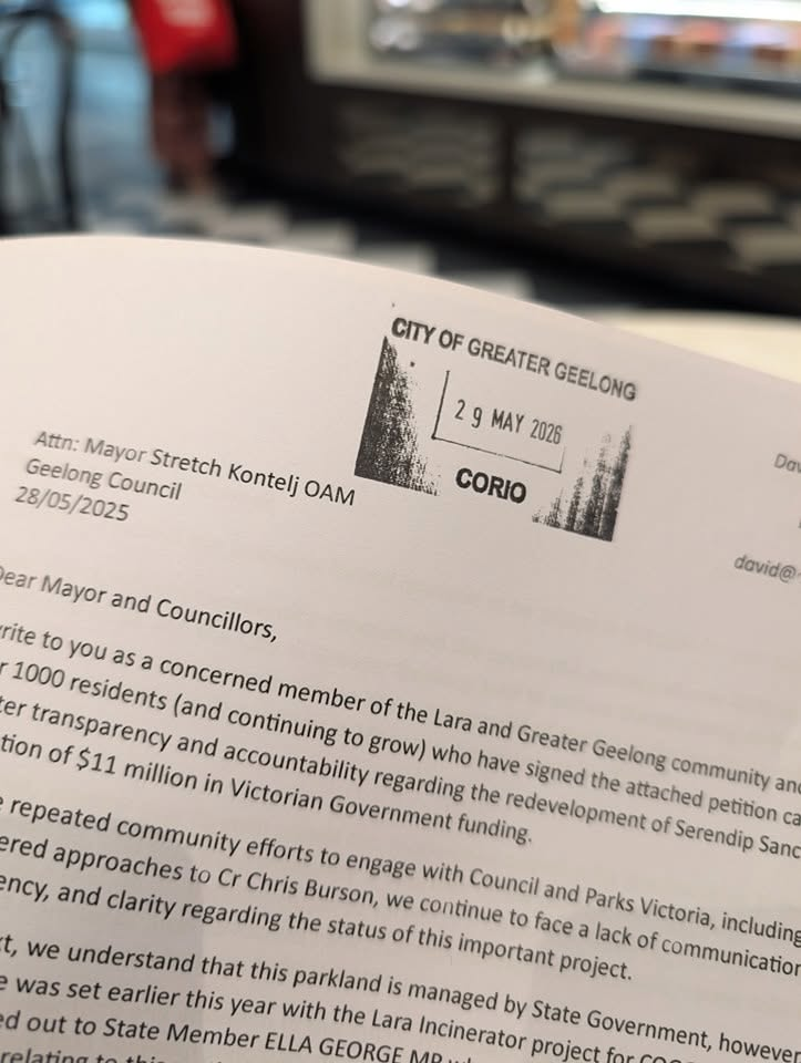 The submitted petition letter bearing a City of Greater Geelong Corio date stamp