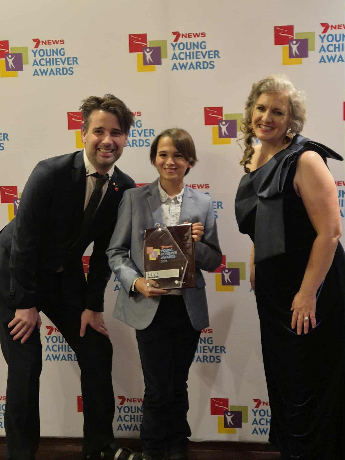 7NEWS Young Achiever Awards 2025 — presenting with a winner